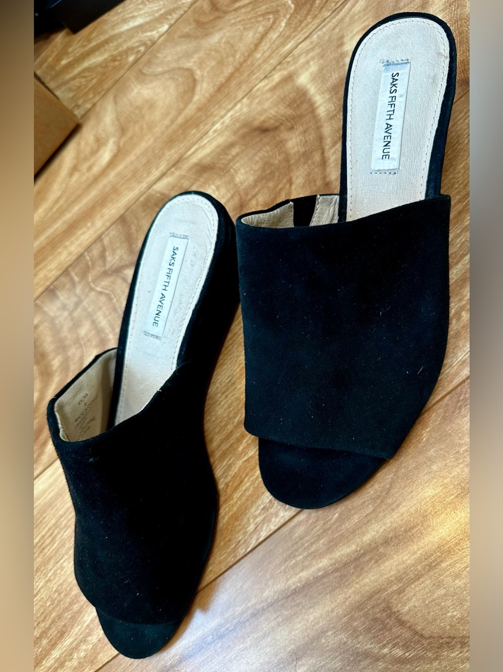 Saks Fifth Avenue Kalika Black Suede Wedge Slide Sandals Size 8